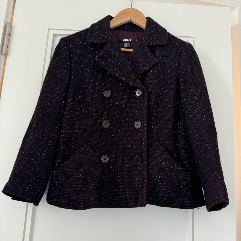 DKNY Women’s Wool Black And Purple Jacket Size 8 Donna Karan sparkle
